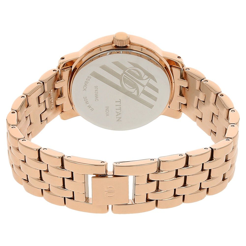Buy Online Titan Quartz Analog with Day and Date Rose Gold Dial Metal Strap Watch for Women ns9743wm01 Titan