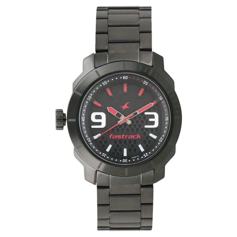Fastrack Loopholes Quartz Analog Black Dial Stainless Steel Strap Watch for Guys