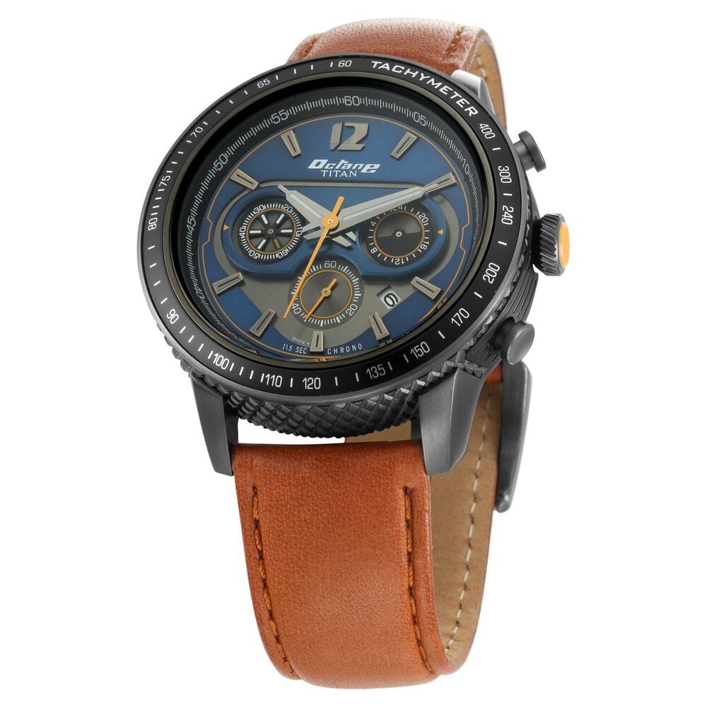 Buy Online Titan Octane Blue Chrono Leather Strap watch for Men