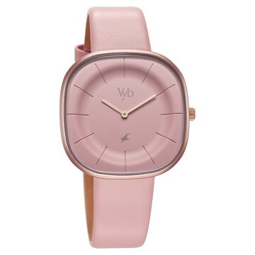 Fastrack Vyb Successor Quartz Analog Pink Dial Leather Strap Watch For Girls