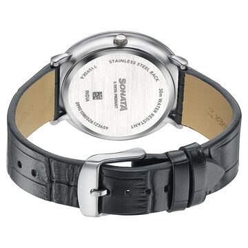 Sonata Sleek Burgundy Dial Silver-Tone Leather Strap Watch