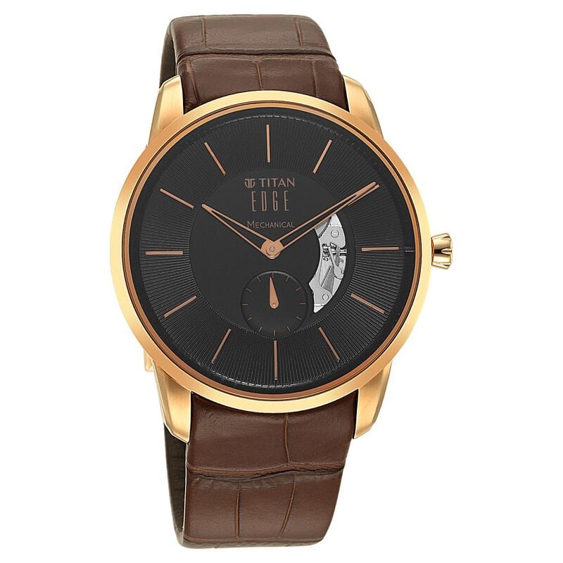 Titan Edge Mechanical Black Dial Mechanical Leather Strap Watch for Men - image number 1