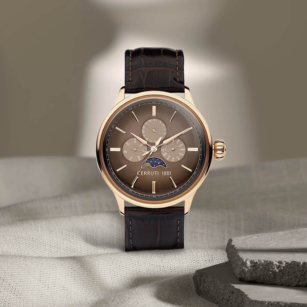 Buy Online Cerruti 1881 Brown Dial Leather Strap Watch for Men