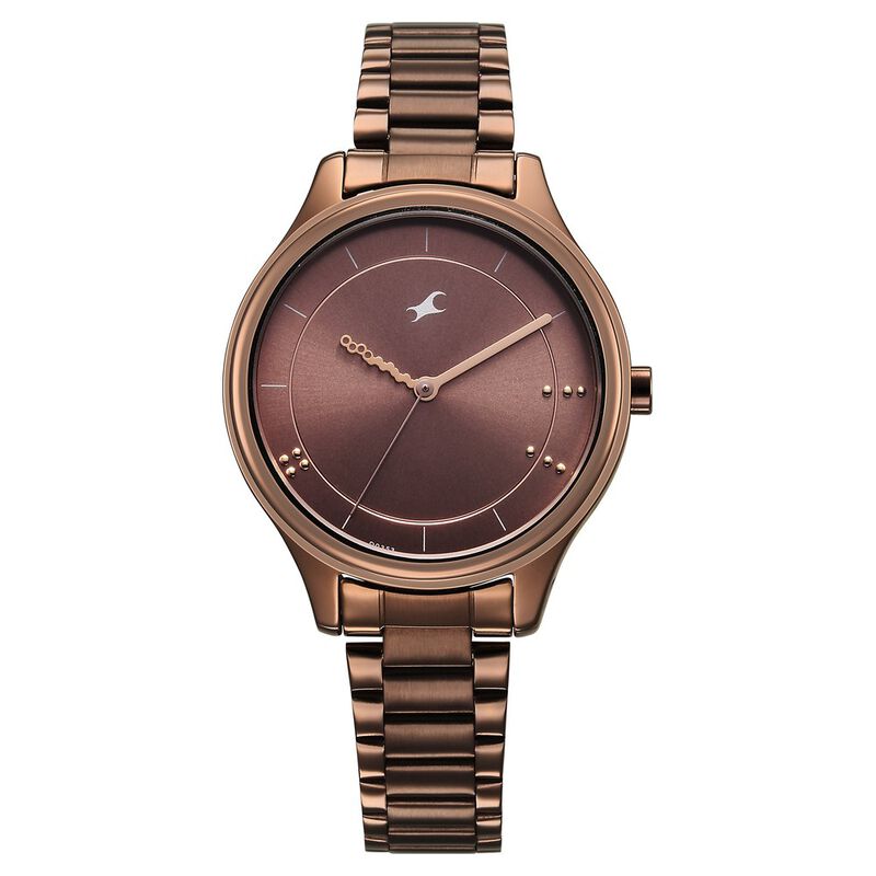 Fastrack Stunners Quartz Analog Brown Dial Brown Metal Strap Watch For Girls