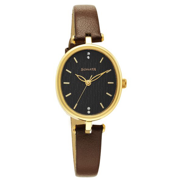 Sonata Classic Gold Brown Dial Leather Strap Watch for Women - image number 0