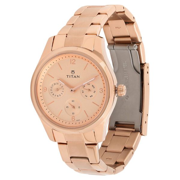 Titan Quartz Analog with Day and Date Rose Gold Dial Stainless Steel Strap Watch for Women - image number 1