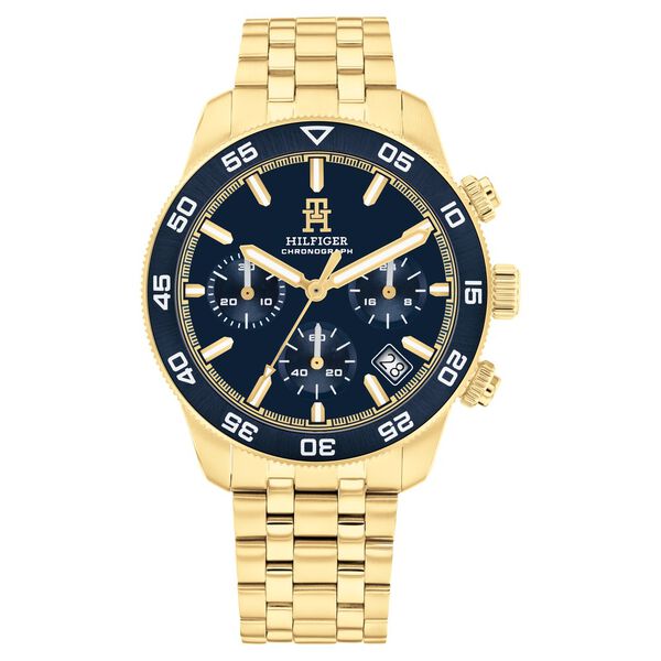 Tommy Hilfiger Chronograph Blue Dial Golden Color Stainless Steel Strap Watch For Men - image number 0
