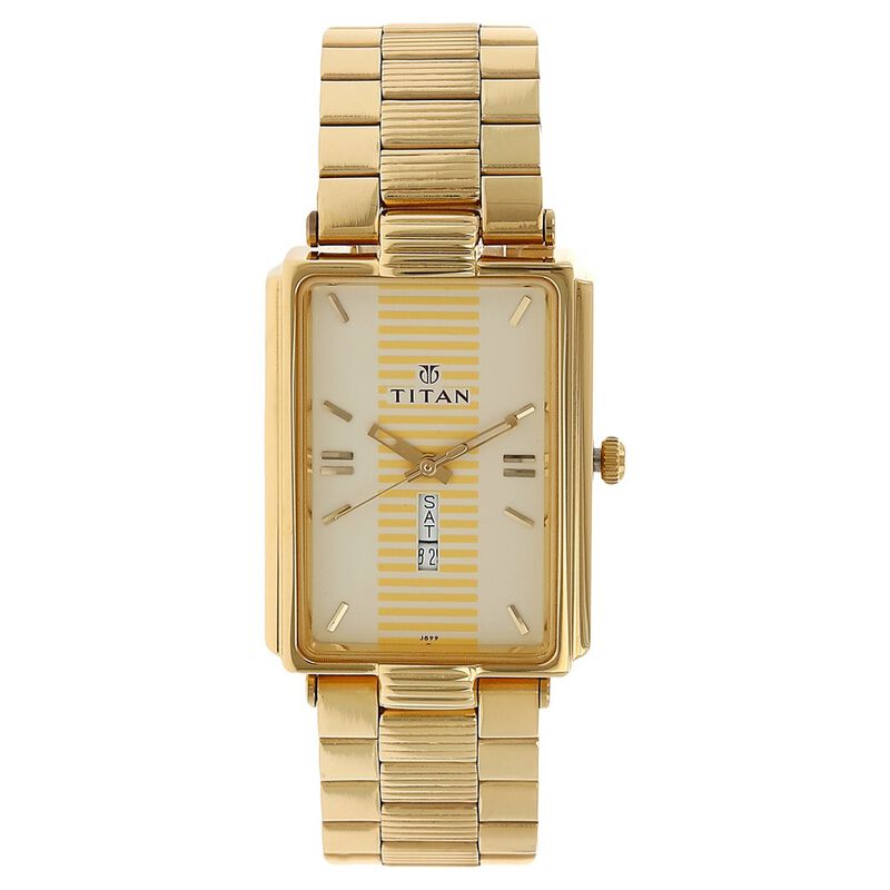 Titan Quartz Analog with Day and Date Champagne Dial Stainless Steel Strap Watch for Men - image number 0