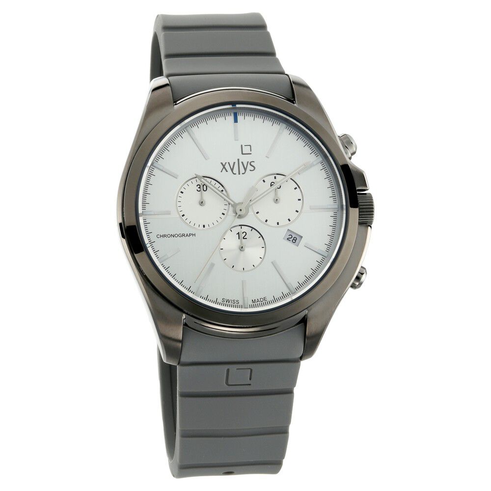 Xylys Swiss Chronograph Grey Silicone Strap and White Dial Watch For Men