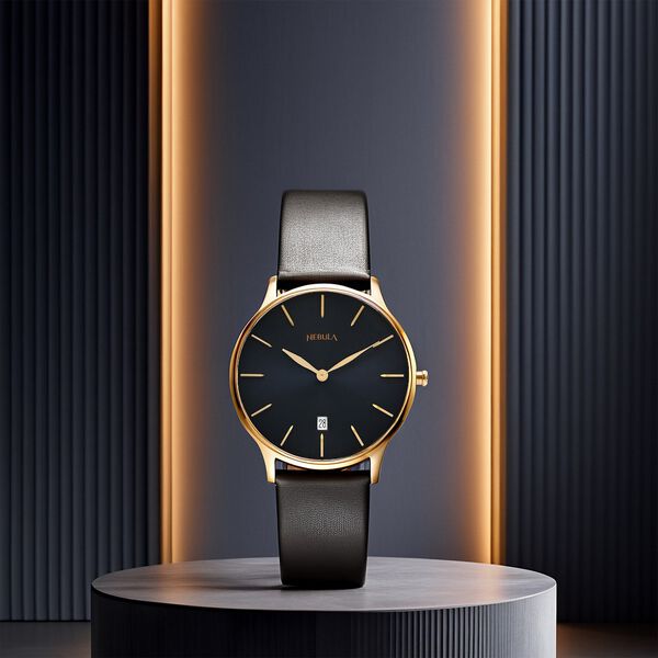 Titan Nebula Lustre 18k Gold Analog Leather Strap Watch for Men - image number 5