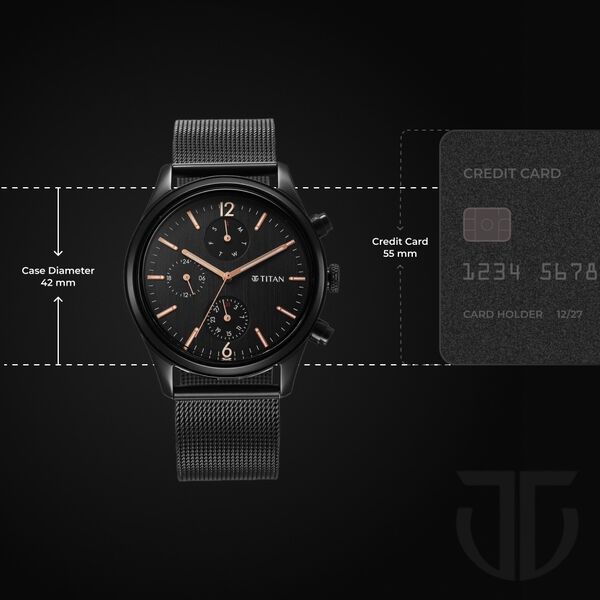 Titan Neo Black & Gold Quartz Analog with Day and Date Black Dial Stainless Steel Strap Watch for Men - image number 2