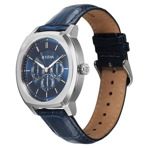 Titan Regalia Arc Analog with Day Date Second Subdial and Blue Dial Blue Leather Strap Watch for Men - image number 4