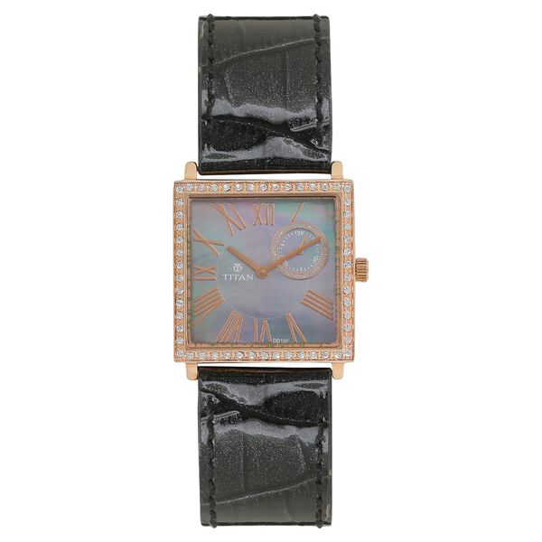 Titan Quartz Analog with Date Grey Dial Leather Strap Watch for Women - image number 0