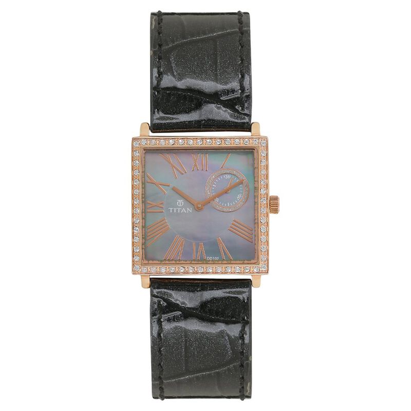 Titan Quartz Analog with Date Grey Dial Leather Strap Watch for Women