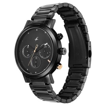 Fastrack Tick Tock Quartz Analog Black Dial With Black Stainless steel Strap Watch for Guys