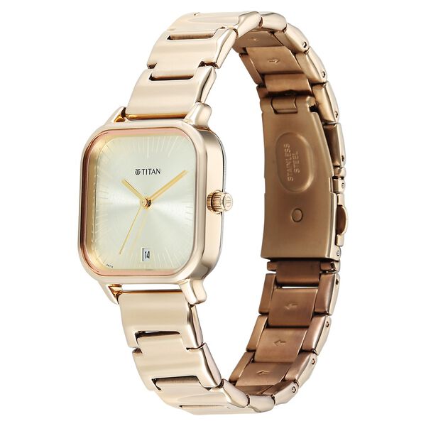 Titan Neo Quartz Analog with Date Champagne Dial Rose Gold Metal Strap Watch For Women - image number 2