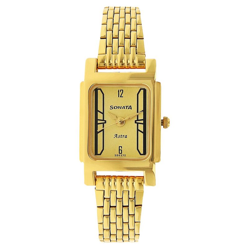 Sonata Quartz Analog Champagne Dial Stainless Steel Strap Watch for Women
