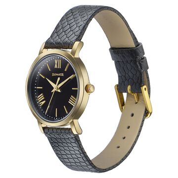 Sonata Glam Gold Quartz Analog Black Dial Leather Strap Watch For Women