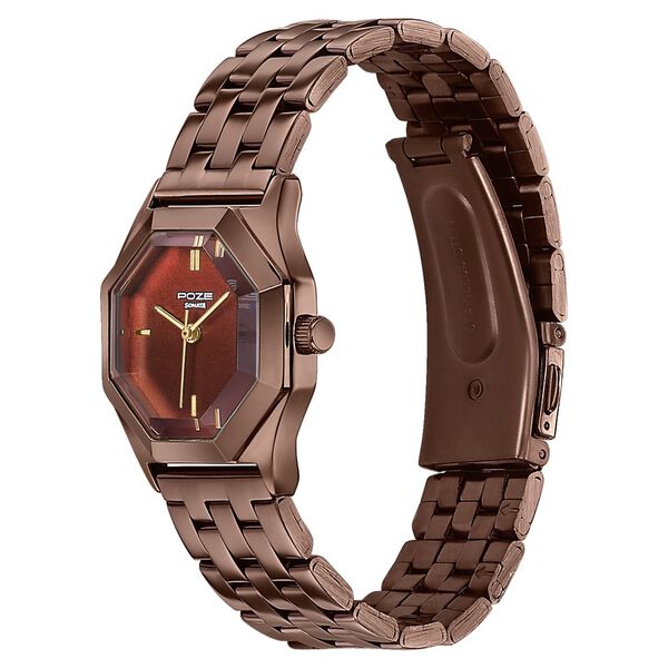 Poze By Sonata Quartz Analog Brown Dial Brown Metal Strap Watch For Women - image number 4