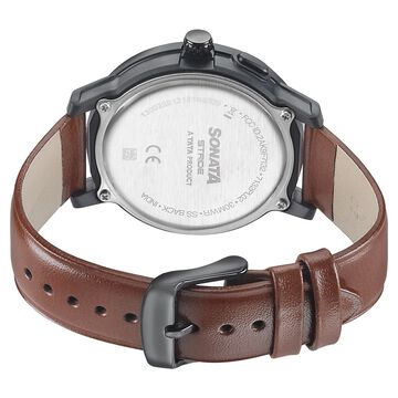 Sonata Stride Smart Silver Dial Leather Strap Watch for Men
