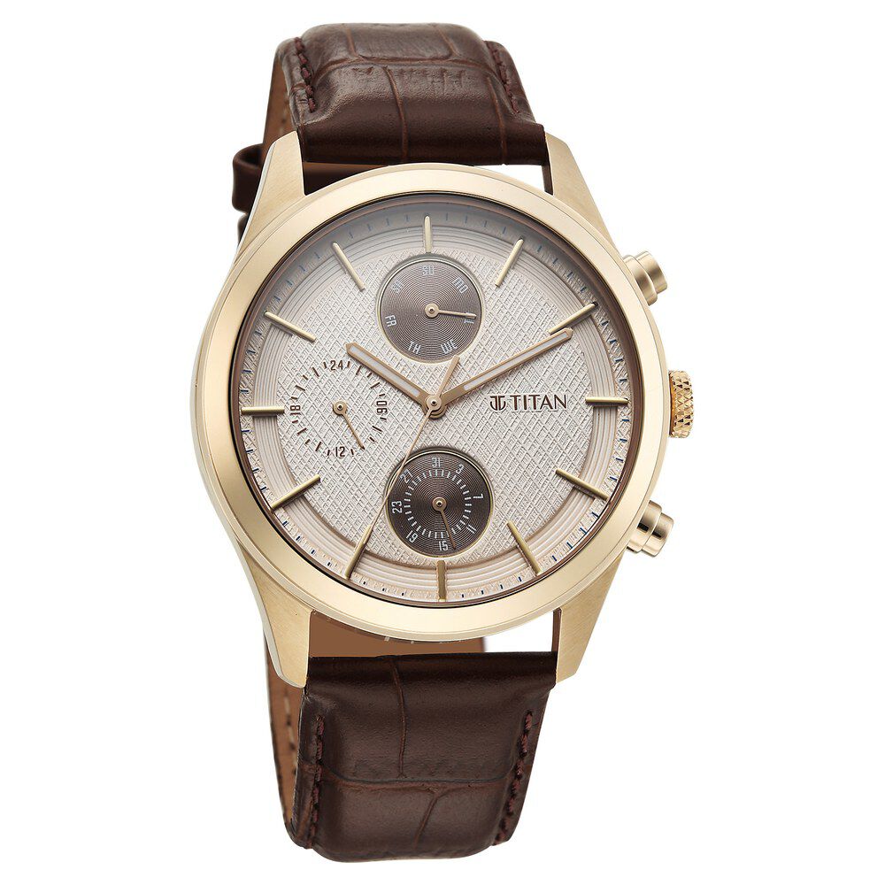 Buy Online Titan Classique Neo Splash Analog with Cream Dial Brown