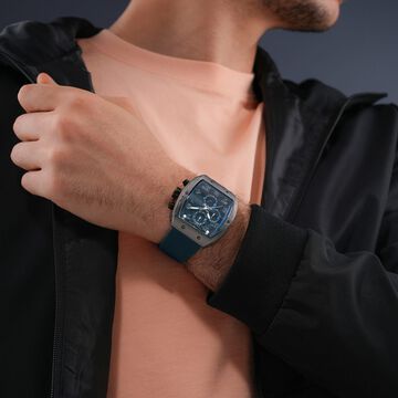 Police Chronograph Blue Dial Blue Color Silicone Strap Watch For Men