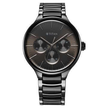 Titan Ceramic Fusion Multifunction Black Round Dial Two Toned Stainless Steel Strap Watch For Men