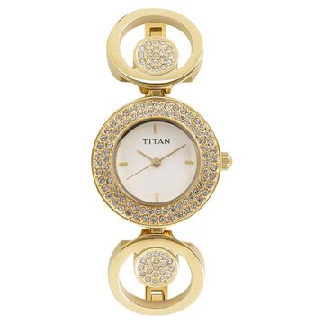 Titan Quartz Analog White Dial Metal Strap Watch for Women