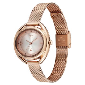 Fastrack Vyb Halo Quartz Analog Rose Gold Dial Metal Strap Watch For Girls