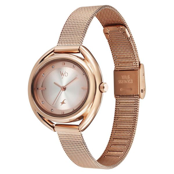 Fastrack Vyb Halo Quartz Analog Rose Gold Dial Metal Strap Watch For Girls - image number 4