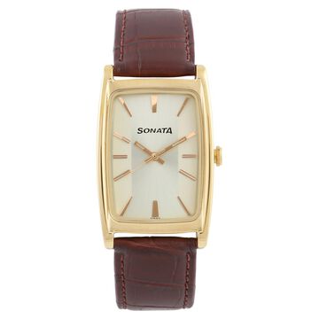 Sonata Quartz Analog White Dial Leather Strap Watch for Men