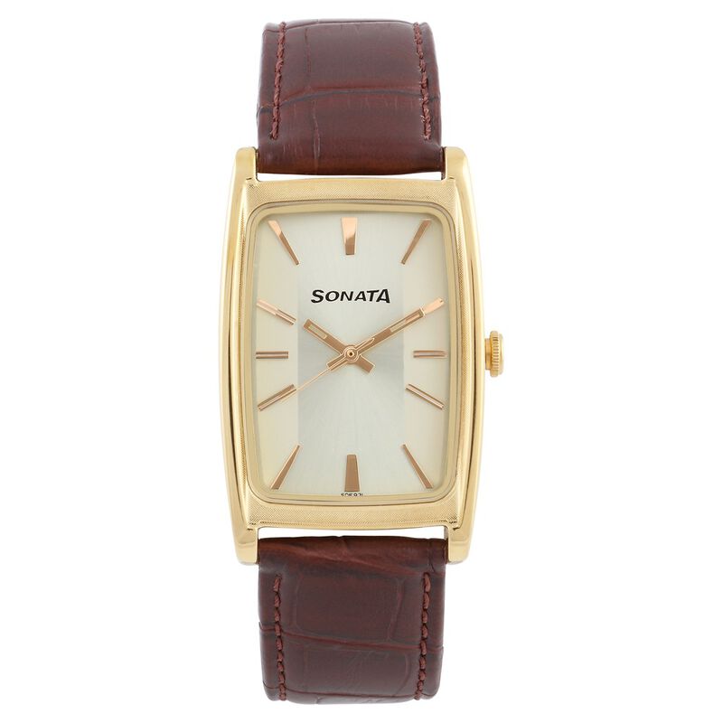 Sonata Quartz Analog White Dial Leather Strap Watch for Men - image number 0