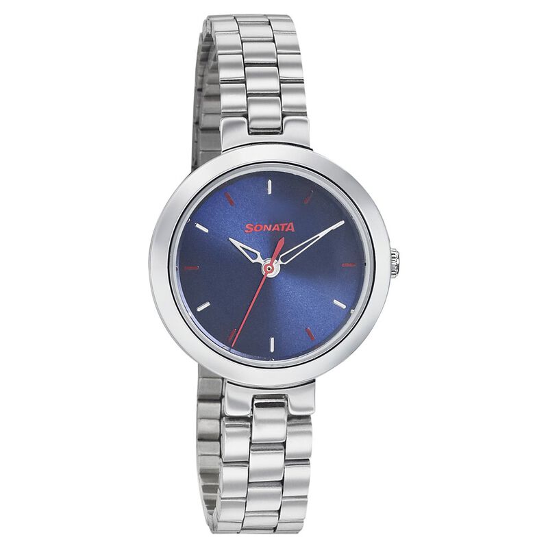 Sonata Quartz Analog Blue Dial Stainless Steel Strap Watch for Women