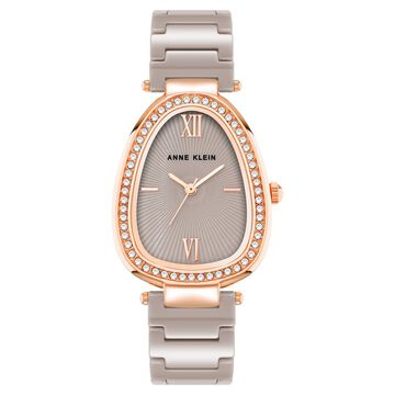 Anne Klein Quartz Analog Brown Dial Brown & Rose Gold Ceramic Strap Elongated Oval Shaped Watch For Women