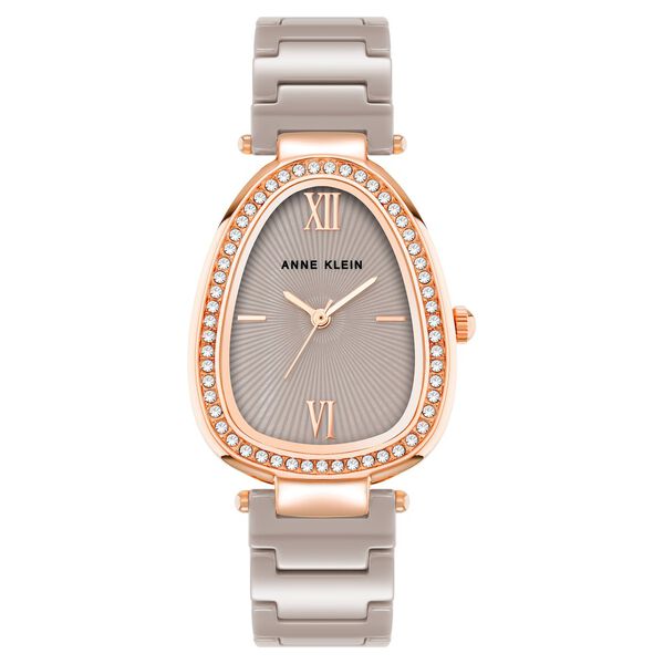 Anne Klein Quartz Analog Brown Dial Brown & Rose Gold Ceramic Strap Elongated Oval Shaped Watch For Women - image number 0