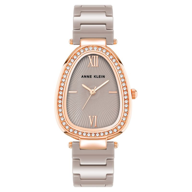 Anne Klein Quartz Analog Brown Dial Brown & Rose Gold Ceramic Strap Elongated Oval Shaped Watch For Women