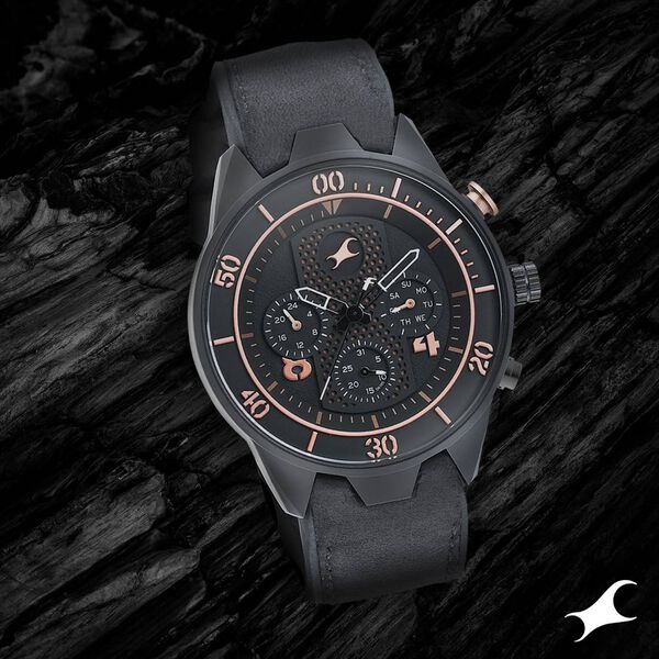 Fastrack All Nighters Quartz Multifunction Black Dial Leather Strap Watch for Guys - image number 0