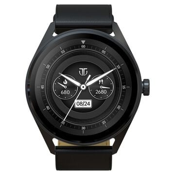 Titan Crest with 3.63 cm AMOLED Display with AOD, Functional Crown, BT Calling Smartwatch with Black Leather Strap