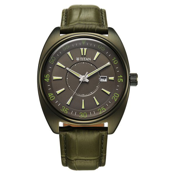 Titan Tonneau Analog with Date and Green Dial Green Leather Strap Watch for Men - image number 1