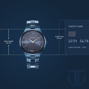 Titan Classique Slimline Blue Dial Quartz Analog with Date Stainless Steel Strap watch for Men