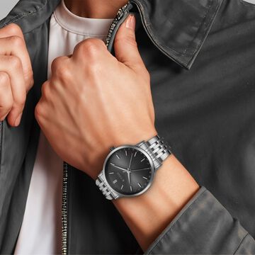 Titan Elegance Analog with Date by Hand and Dark Grey Dial Stainless Steel Strap Watch for Men