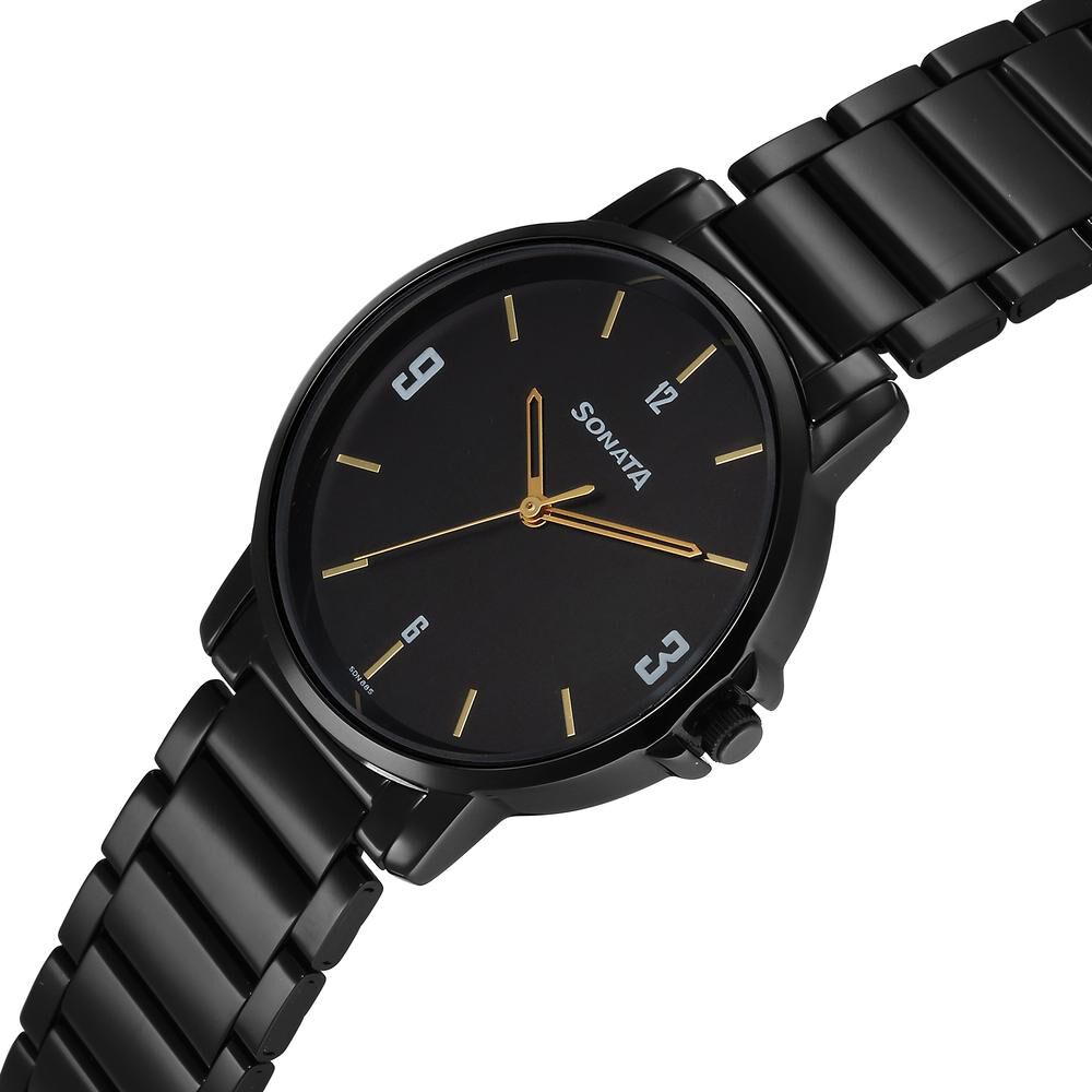 Buy Online Sonata Quartz Analog Black Dial Watch for Men 77083nm01 Titan