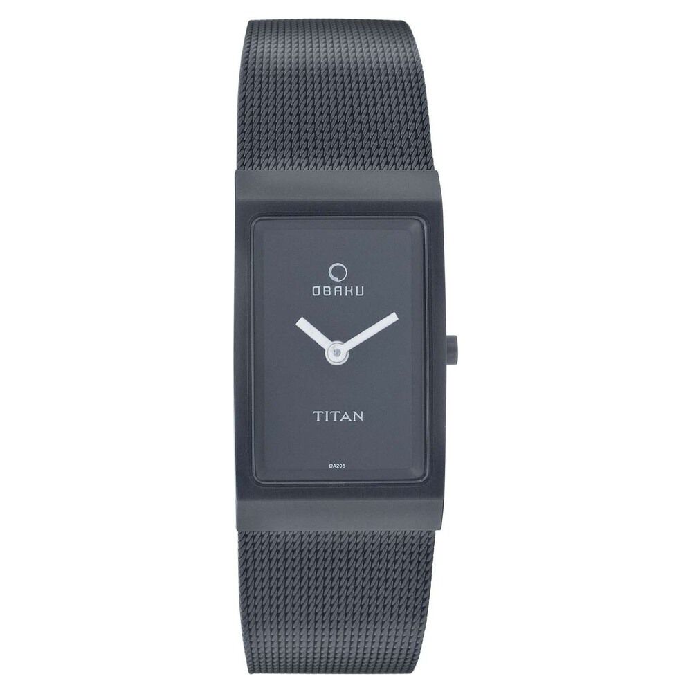 Titan Quartz Analog Black Dial Metal Strap Watch for Women