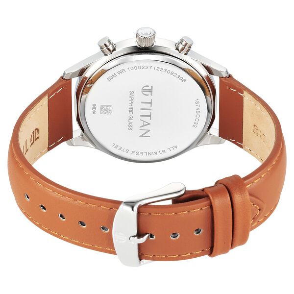 Titan Sapphire Quartz Multifunction White Dial Leather Strap Watch for Men - image number 4