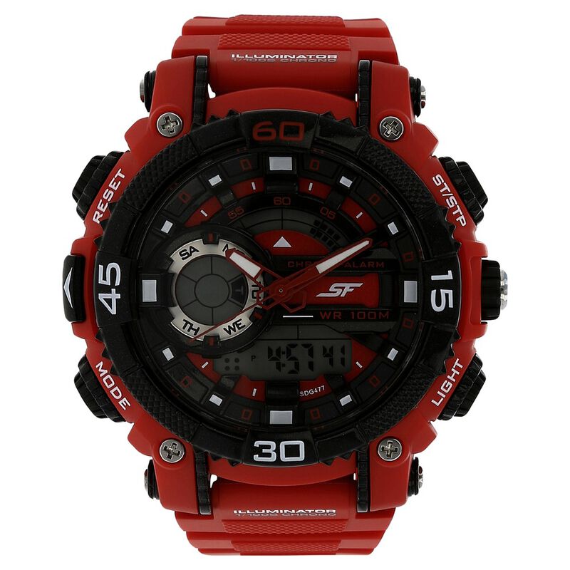 SF Quartz Analog Digital Black Dial Plastic Strap Watch for Men