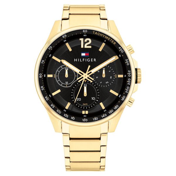 Tommy Hilfiger Multifunction Black Round Dial Bicolour Stainless Steel Strap Watch For Men - image number 0