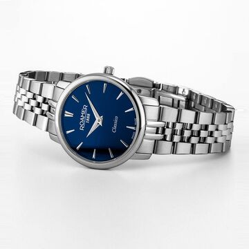 Roamer Classico Ladies Quartz Analog Blue Dial Silver Stainless Steel Strap Watch For Women