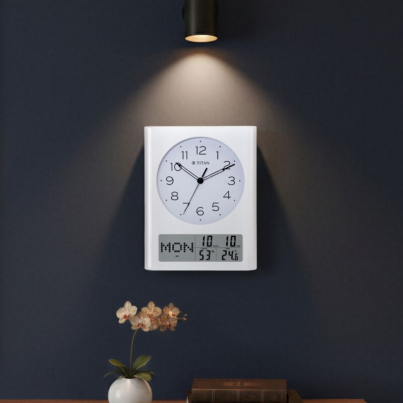 Titan Ana Digi Wall Clock - Modern Minimalist Dial and Grey LCD Panel Black Hands and Indices Decorative Wall Decor