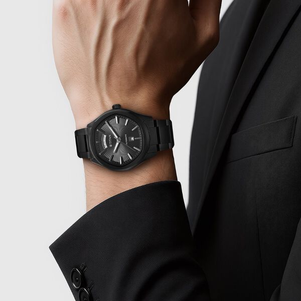 Titan Astral Concealed Automatic Analog with Black Dial Black Stainless Steel Strap Watch for Men - image number 7