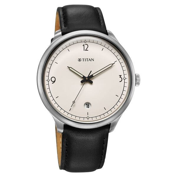 Titan Timeless Treasures Quartz Analog with Date White Dial With Black Color Leather Strap Watch For Men - image number 1